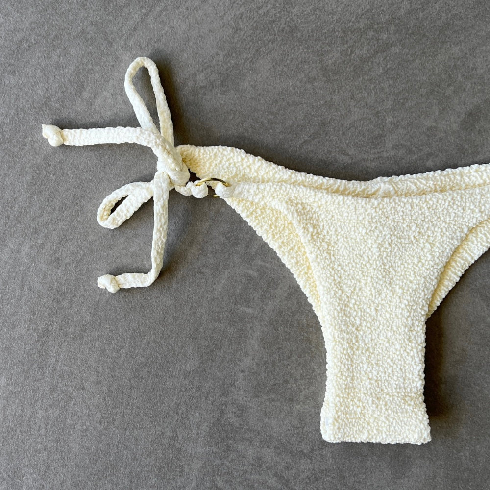 Buttercream Beehive Textured Katie Side Tie Bikini Bottom-Blumora