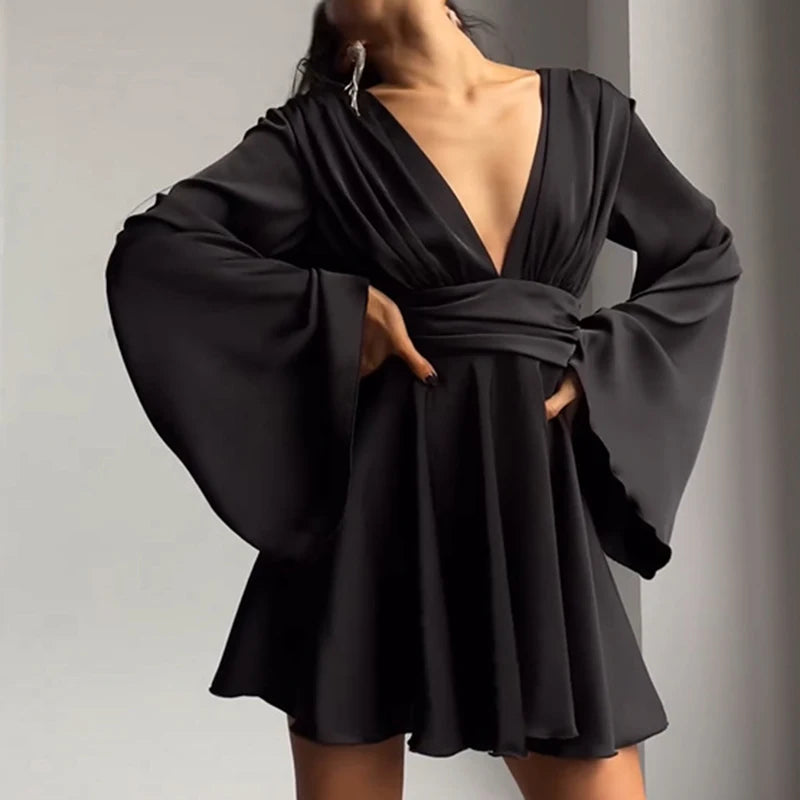 French Style Flare Sleeve Dress-Blumora