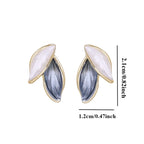 Simple Retro Blue White Leaf Earrings – Elegant Forest Style Women’s Studs