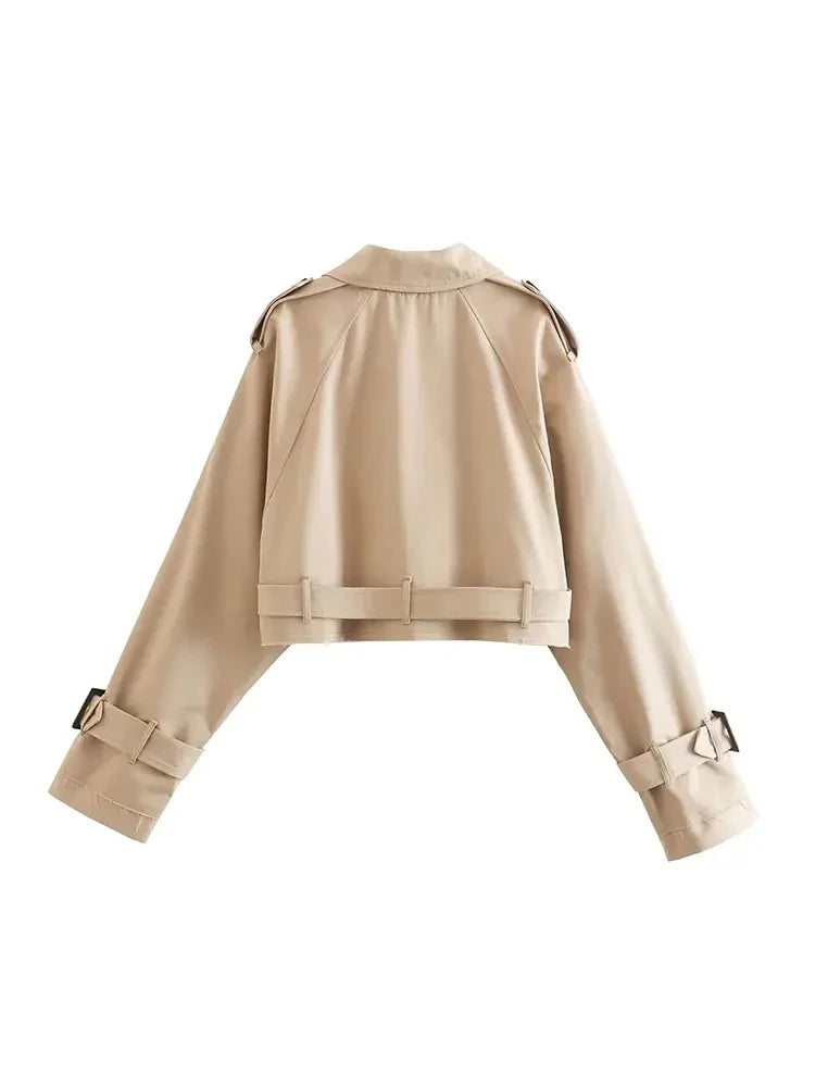 Belt Cropped Trench Spring Jacket-Blumora