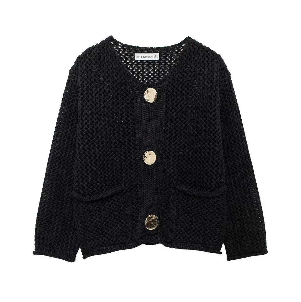 TRAF Autumn Winter Knitted Cardigans for Women – Casual Loose Button Sweater Coat