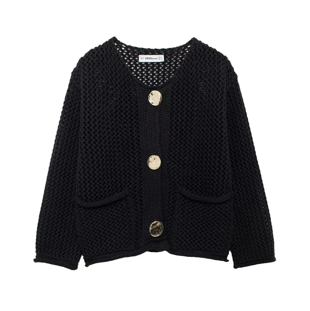 TRAF Autumn Winter Knitted Cardigans for Women – Casual Loose Button Sweater Coat