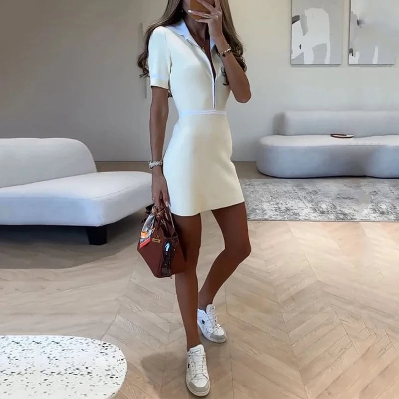 Mirage Mini Dress – Summer Fashion Lapel Zipper A-Line Short Skirt