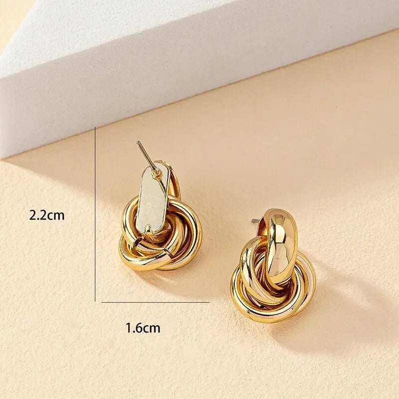 Fashion Round Double Ring Metal Stud Earrings – Gold & Silver Stainless Steel Unisex Jewelry