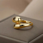 Stainless Steel Double Ball Beads Ring – Open Adjustable Geometric Wedding Couple Ring