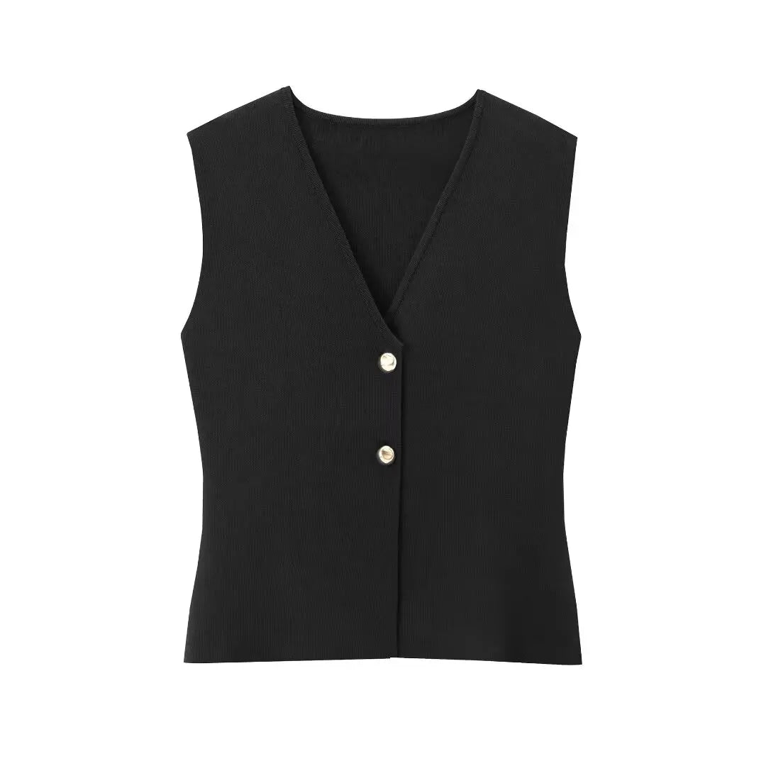 Black vest with two buttons on a white background