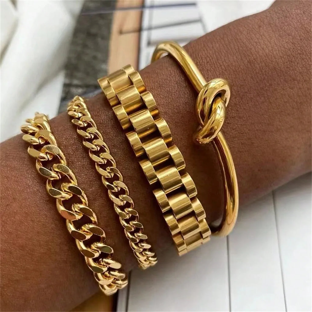 Vintage 18K Gold Plated Stainless Steel Chain Bracelet – Unisex Fashion Jewelry Gift
