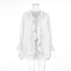 Tornova Women’s Ruffled Shorts Set – V Neck Lace-Up Shirt + Casual Shorts