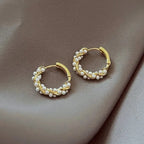 French Imitation Pearl Circle Earrings – Elegant Small Round Hoops for Women