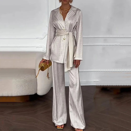 Canopy Two-Piece Striped Set – Button-Up Top & Straight Pants