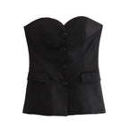 TRAFZA Women’s Pant Set – Strapless Tank Top & High Waist Straight Pants Office Lady Suit
