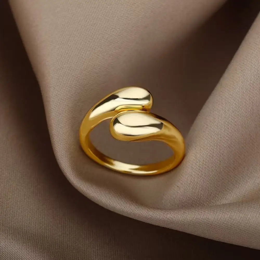 Stainless Steel Double Ball Beads Ring – Open Adjustable Geometric Wedding Couple Ring