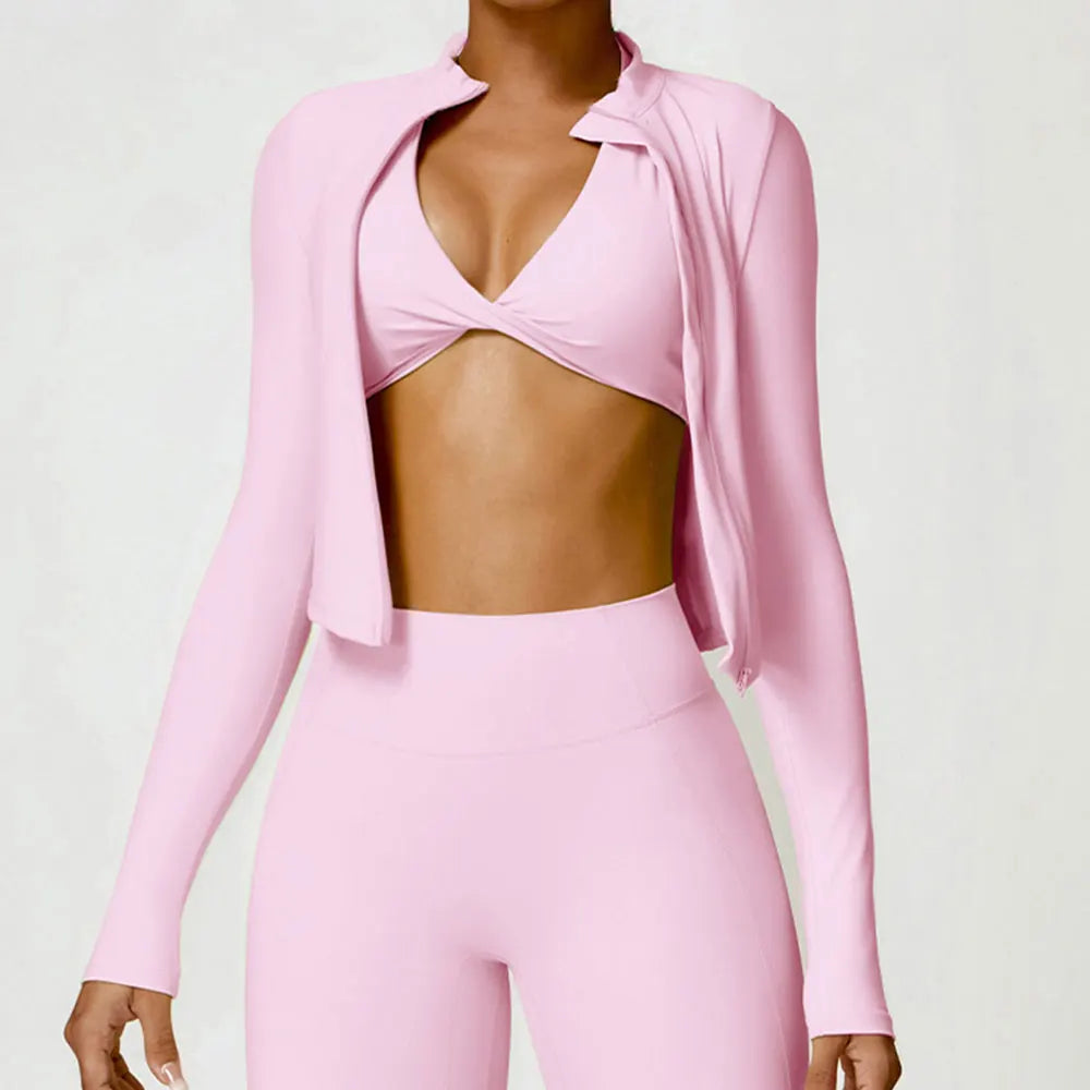 Women’s Long Sleeve Gym Exercise Shirt – Yoga & Fitness Zipper Jacket