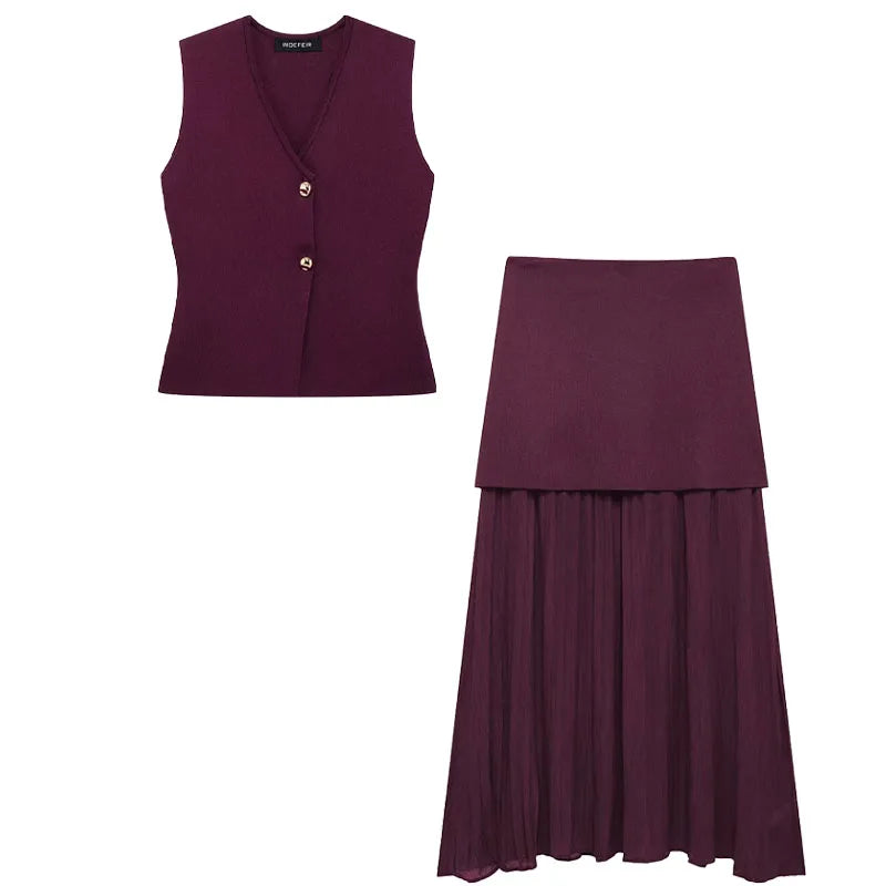 Purple vest and skirt set on a white background