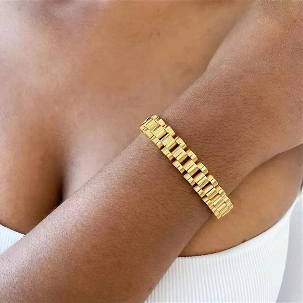 Vintage 18K Gold Plated Stainless Steel Chain Bracelet – Unisex Fashion Jewelry Gift