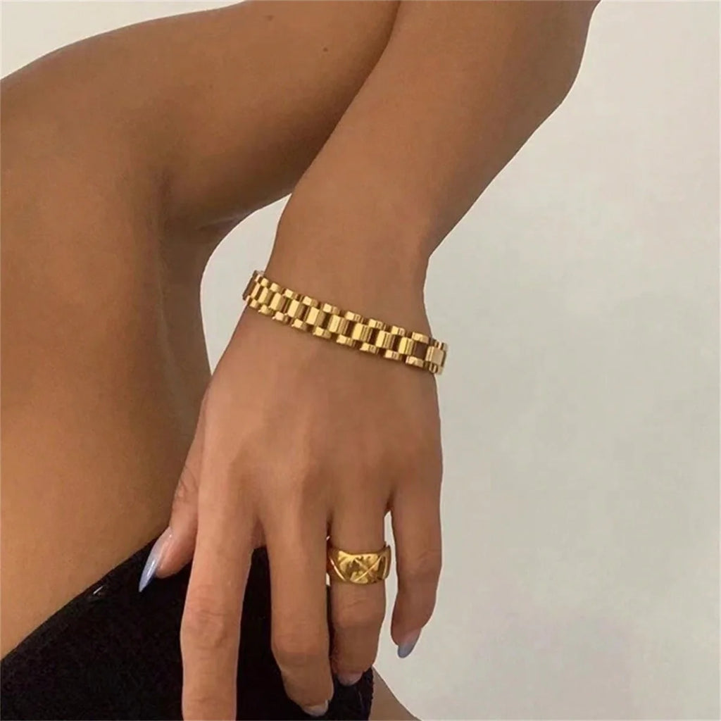 Vintage 18K Gold Plated Stainless Steel Chain Bracelet – Unisex Fashion Jewelry Gift