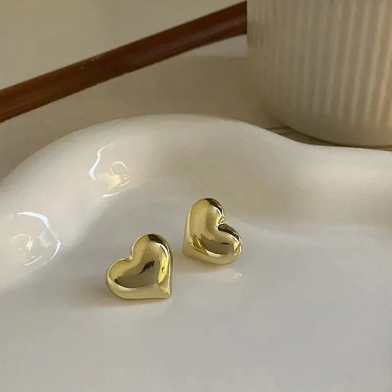Women’s Dainty Love Heart Stud Earrings – Gold & Silver Color
