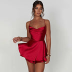 Summer Satin Tie-Up Backless Romper-Blumora