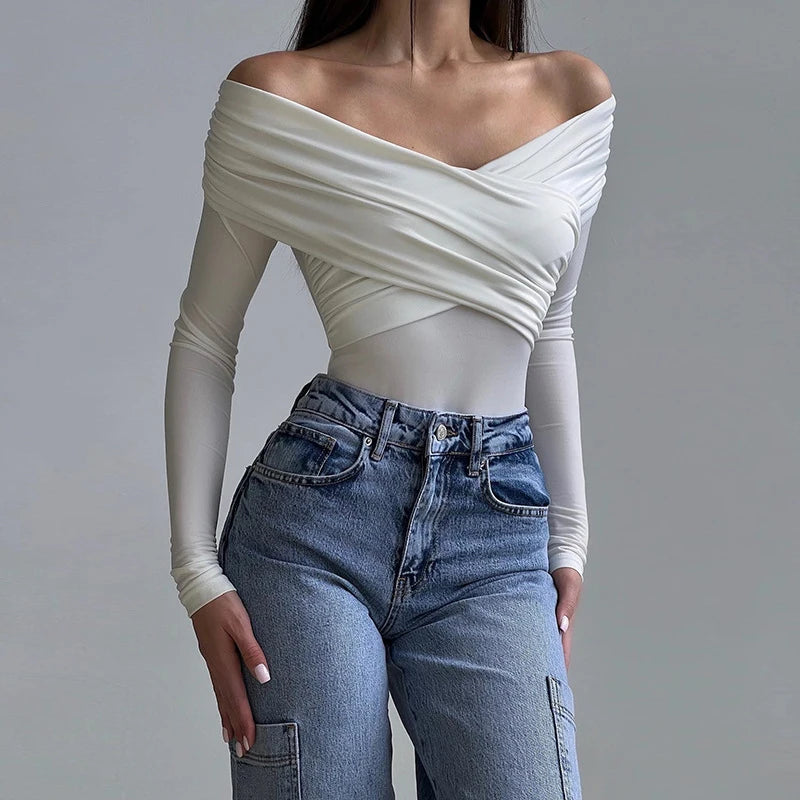 Off-Shoulder Bodysuit-Blumora