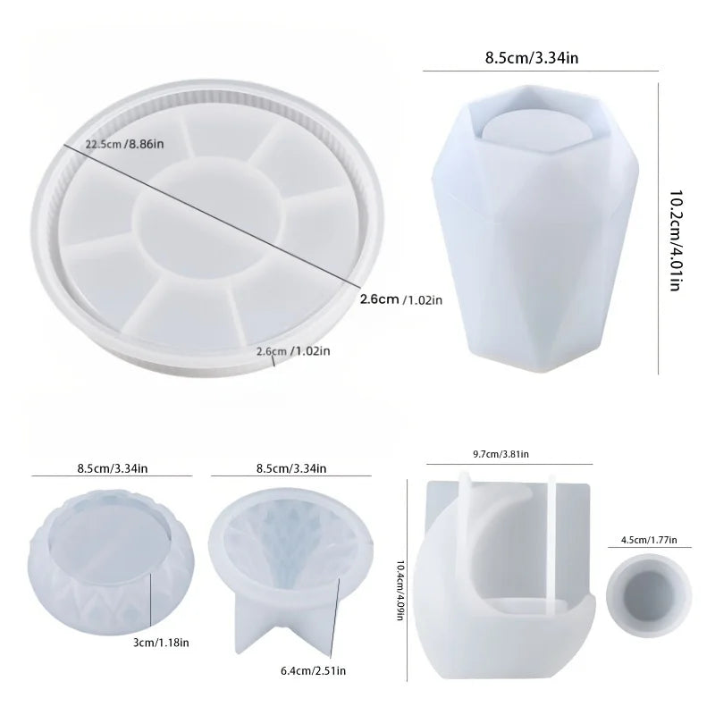 Silicone mold with various shapes and dimensions on a white background