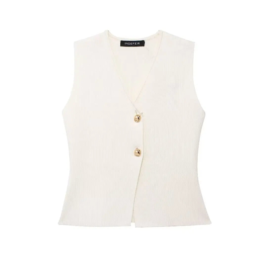 White vest with gold buttons on a white background