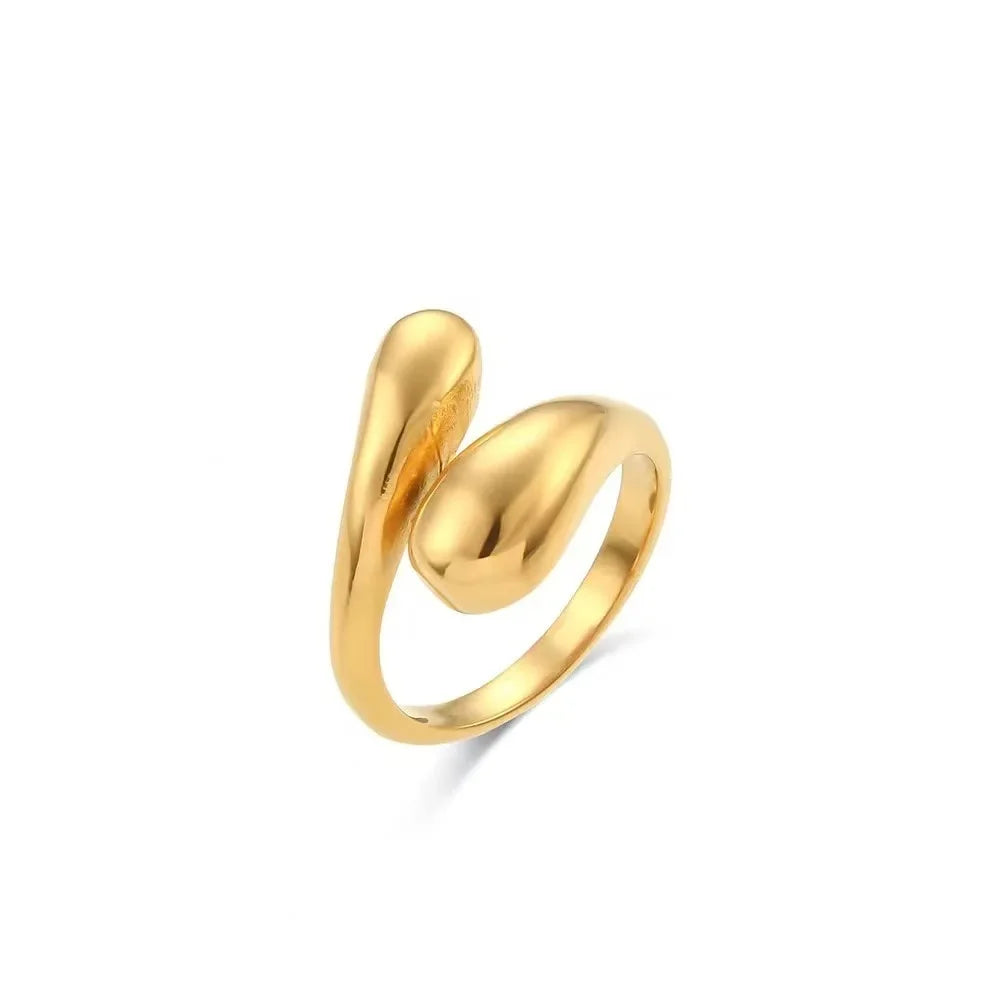 Stainless Steel Double Ball Beads Ring – Open Adjustable Geometric Wedding Couple Ring