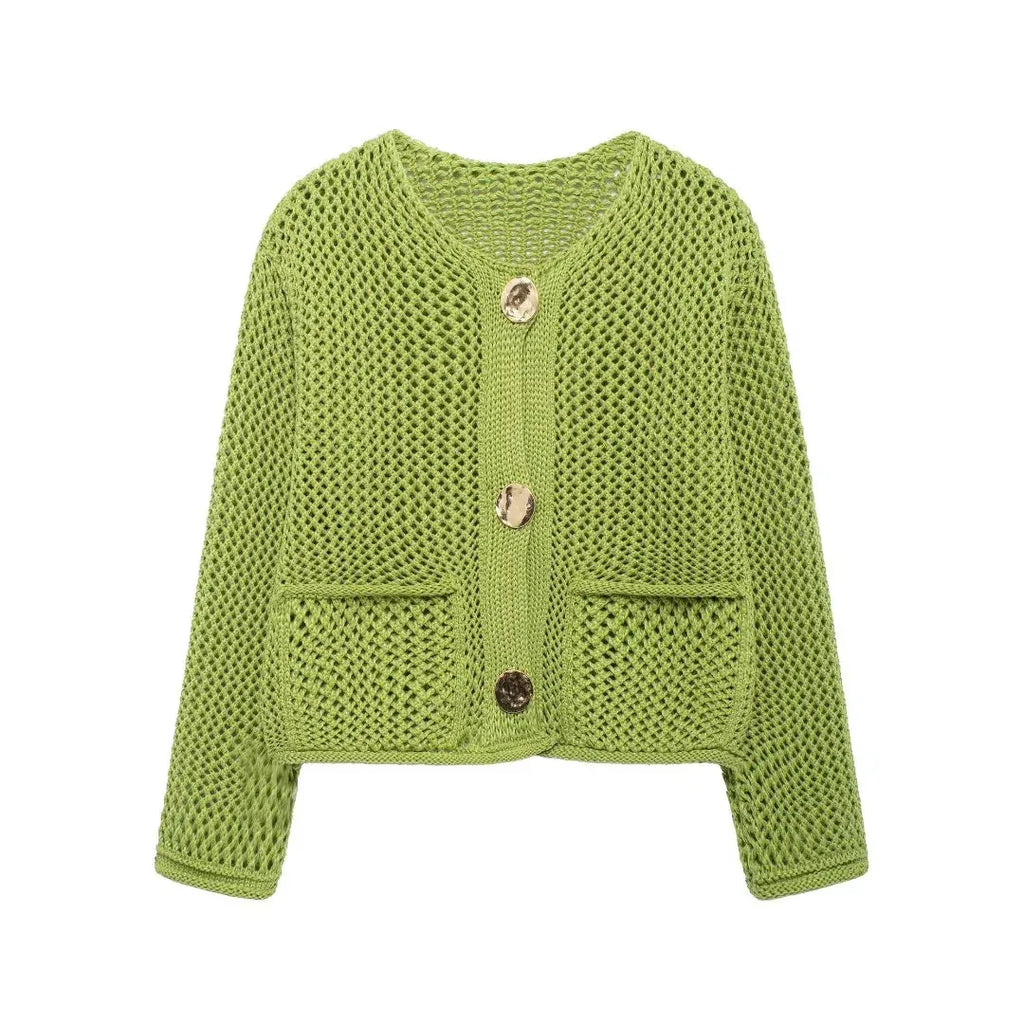 TRAF Autumn Winter Knitted Cardigans for Women – Casual Loose Button Sweater Coat