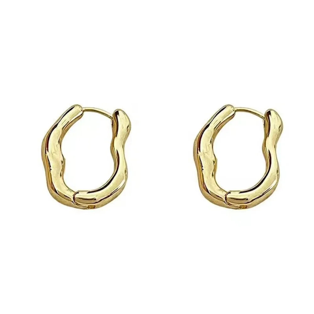 Gold Color Metallic Ear Loops for Women – Irregular Geometric Hoop Earrings