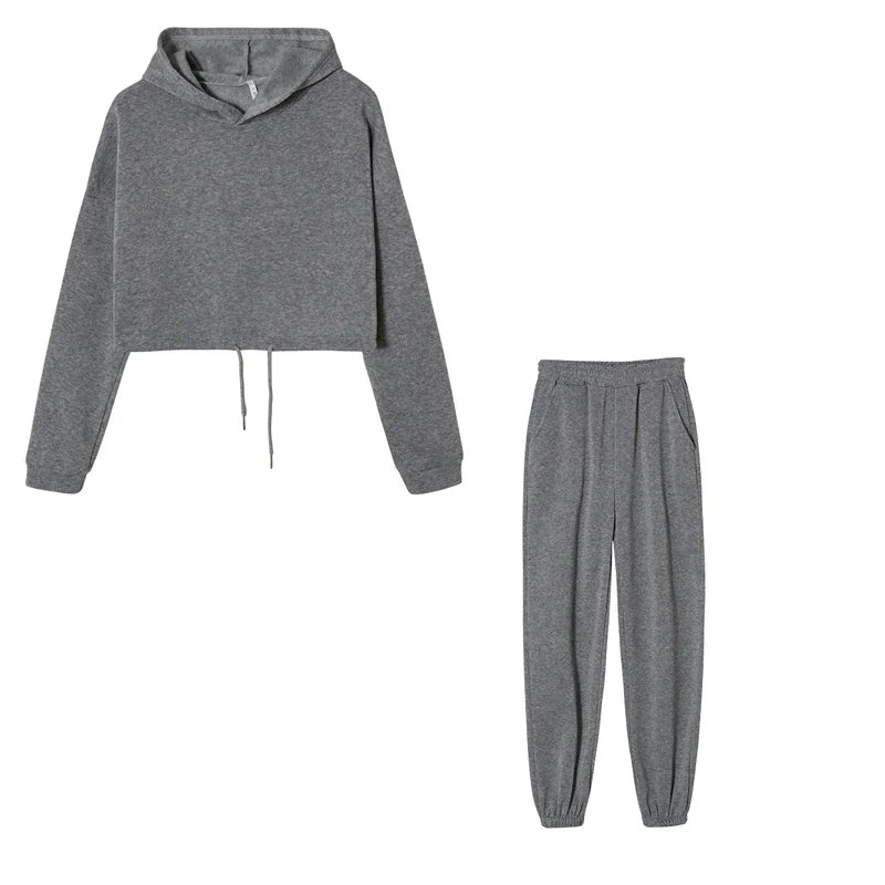 Gray hoodie and pants set on a white background