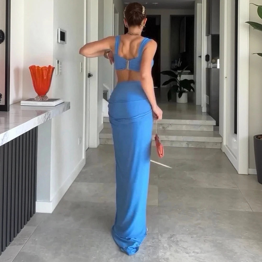 Summer Sexy Two-Piece Set – Crop Top & Maxi Skirt