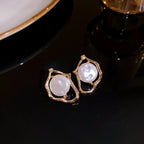 Imitation Pearl Heart Round Stud Earrings – Elegant Women’s Jewelry