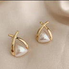 Imitation Pearl Heart Round Stud Earrings – Elegant Women’s Jewelry