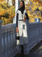 Summer Women White Long Skirt Suit – Elegant 2 Piece Crop Top & Pleated Skirt Set