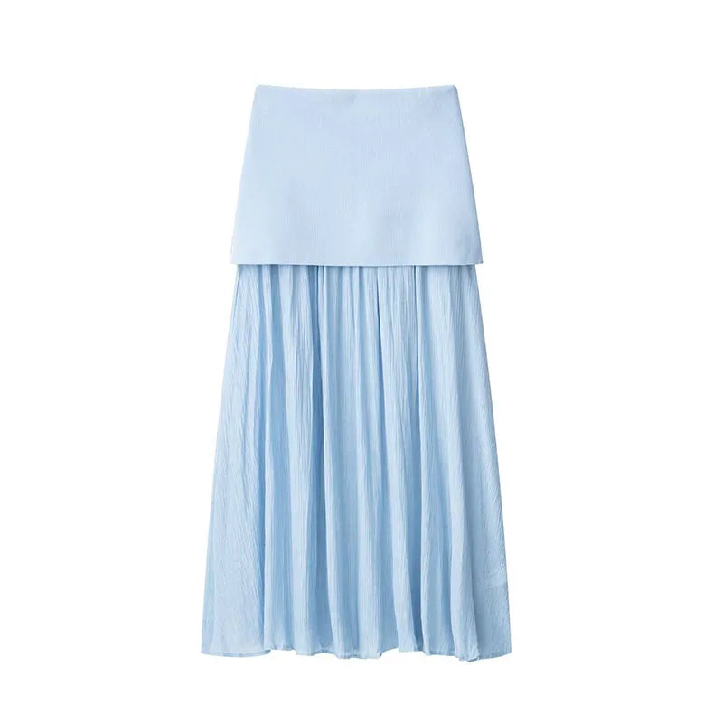 Light blue skirt with a pleated design on a white background