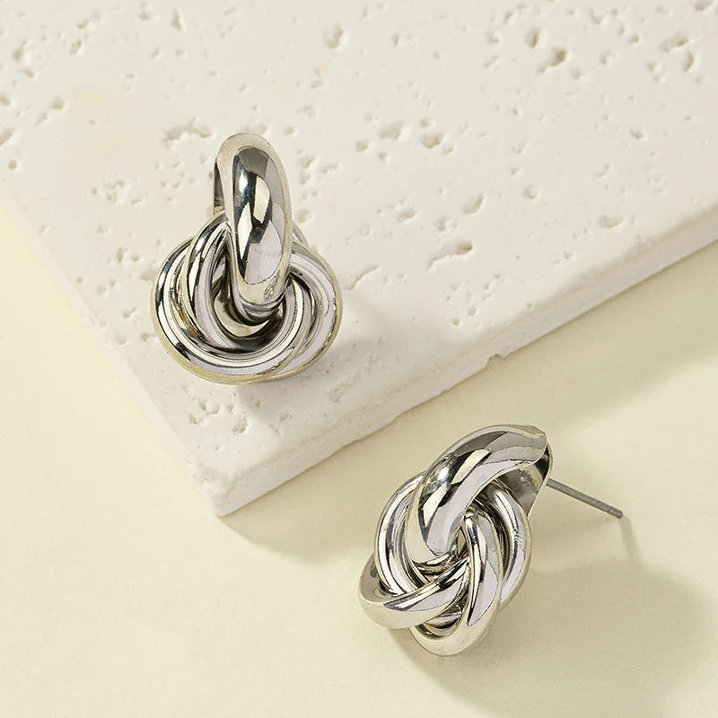 Fashion Round Double Ring Metal Stud Earrings – Gold & Silver Stainless Steel Unisex Jewelry