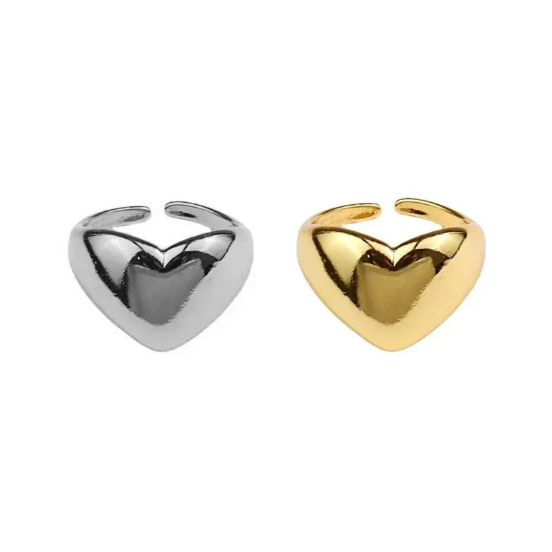 Simple Smooth Metal Heart Ring – Unisex Trendy Jewelry