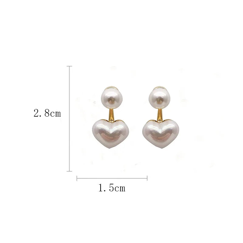 Imitation Pearl Heart Round Stud Earrings – Elegant Women’s Jewelry
