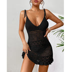 Halter Summer Knitted Beach Dress – Solid Color, Backless Cover-Up