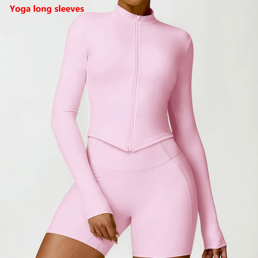 Women’s Long Sleeve Gym Exercise Shirt – Yoga & Fitness Zipper Jacket