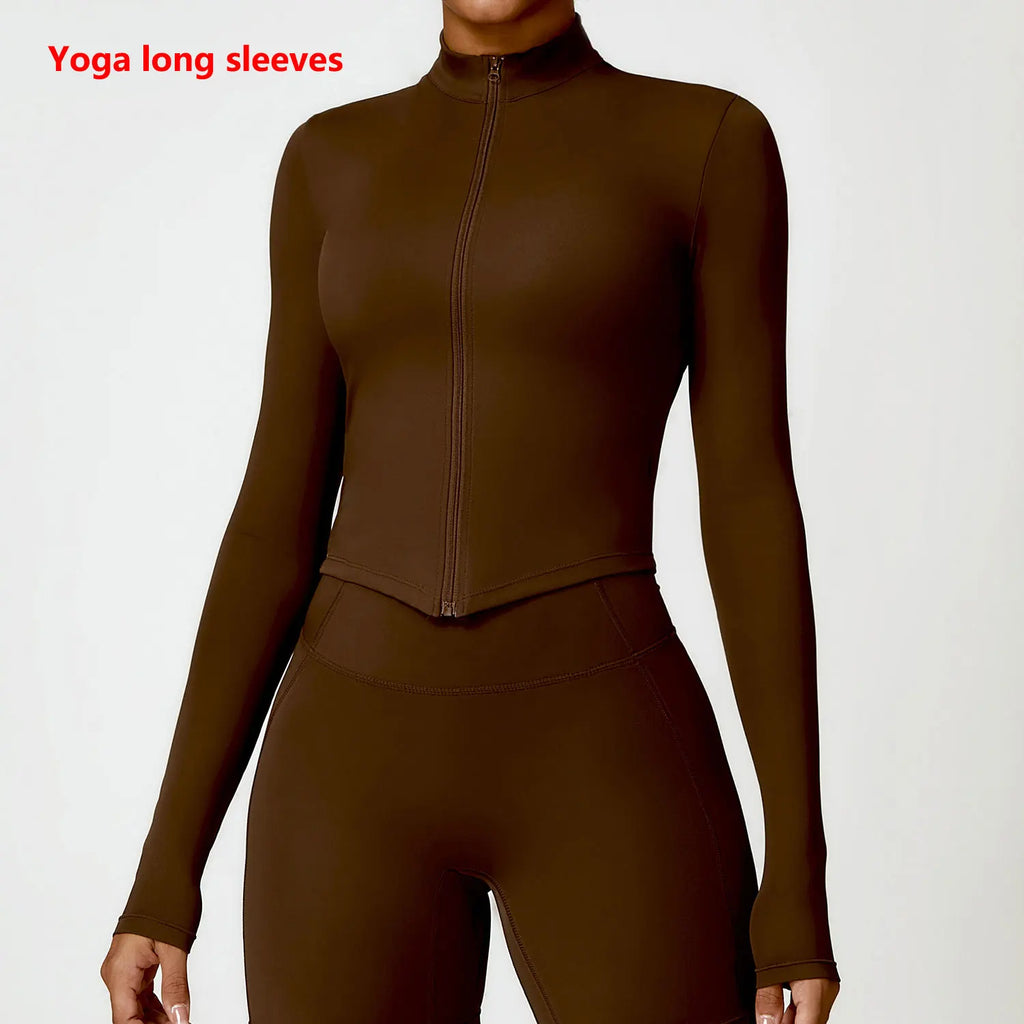 Women’s Long Sleeve Gym Exercise Shirt – Yoga & Fitness Zipper Jacket