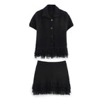 Women’s Elegant White Knit Tassel Skirt Suit – Summer Collection
