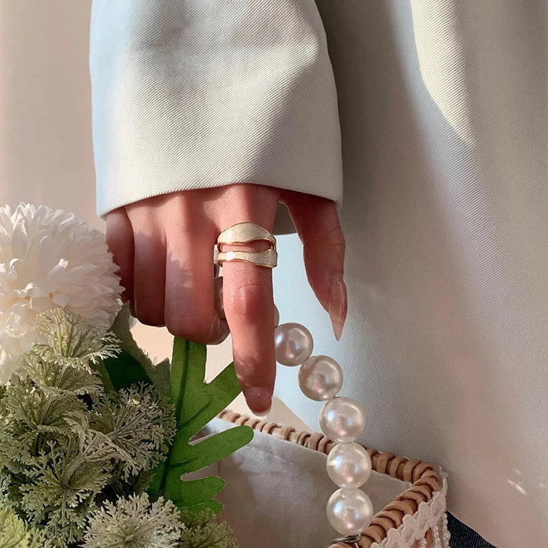 Vintage White Enamel Adjustable Geometric Open Ring – Women’s Fashion Jewelry