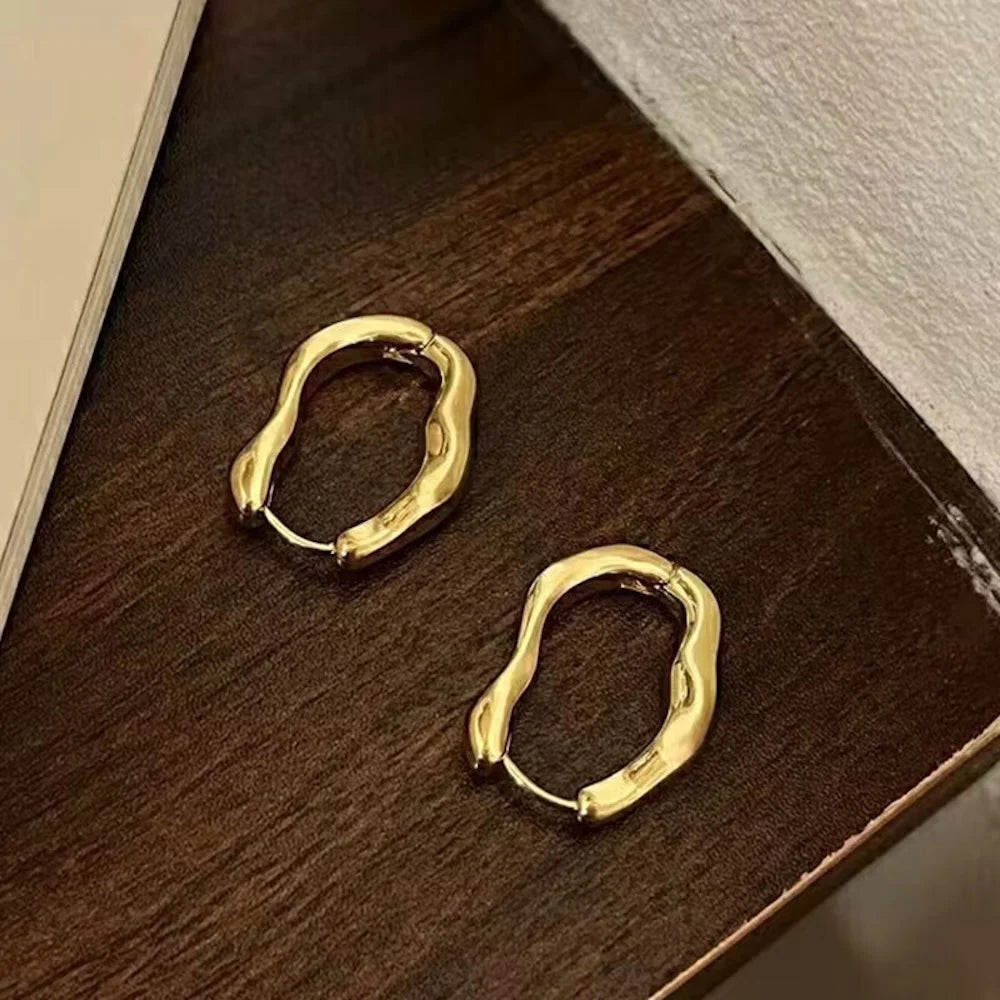 Gold Color Metallic Ear Loops for Women – Irregular Geometric Hoop Earrings