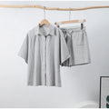 Casual Striped Two-Piece Set – Button-Up Shirt & Wide Leg Shorts