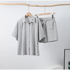 Casual Striped Two-Piece Set – Button-Up Shirt & Wide Leg Shorts