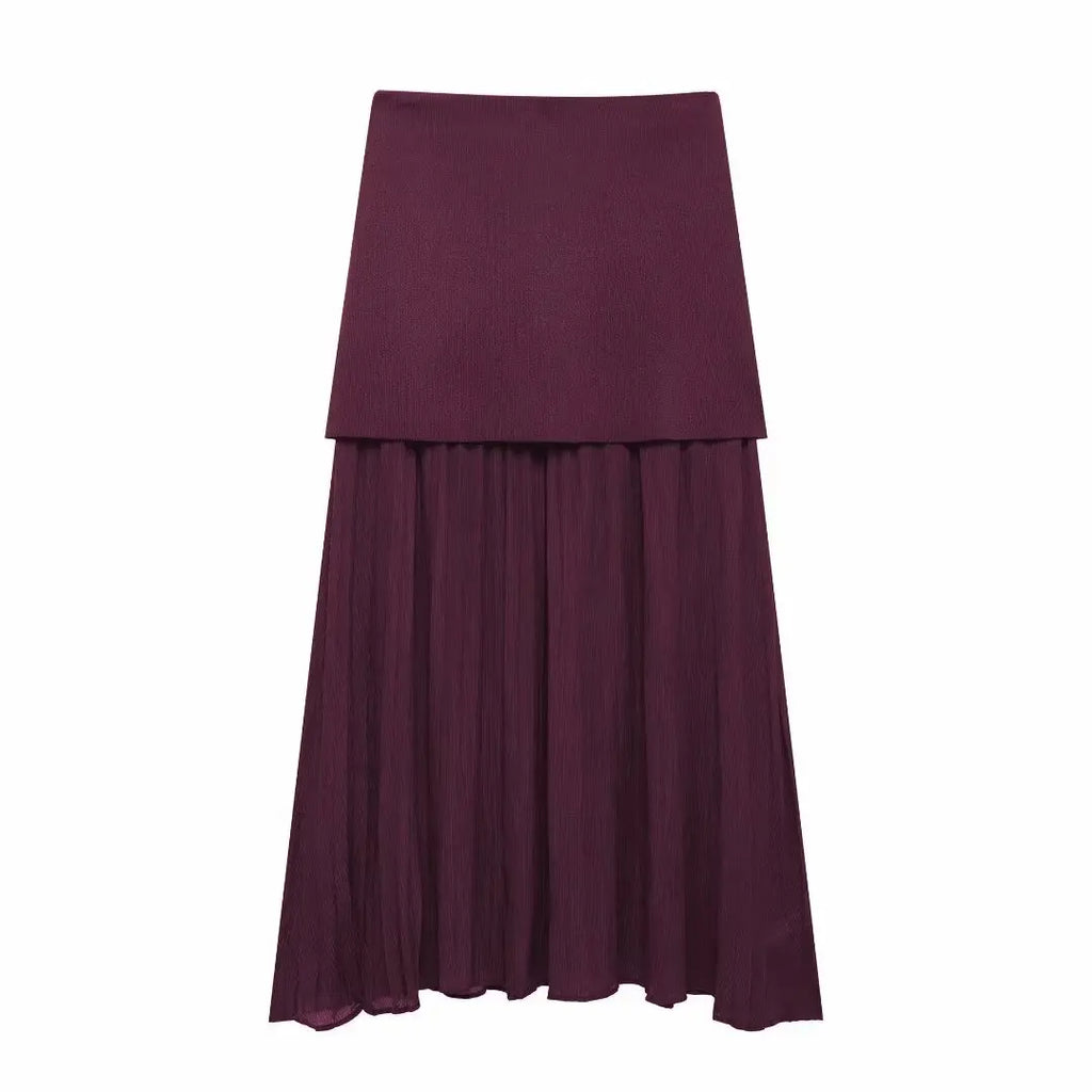 Maroon layered skirt on a white background