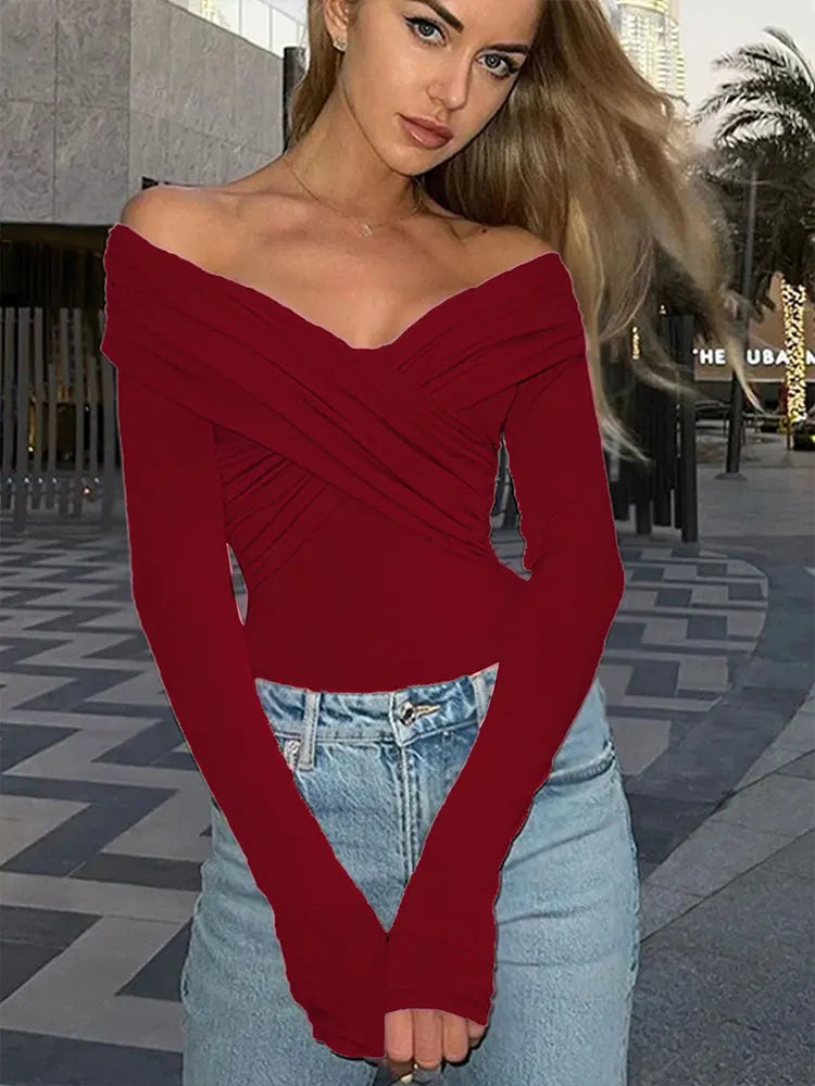 Off-Shoulder Bodysuit-Blumora