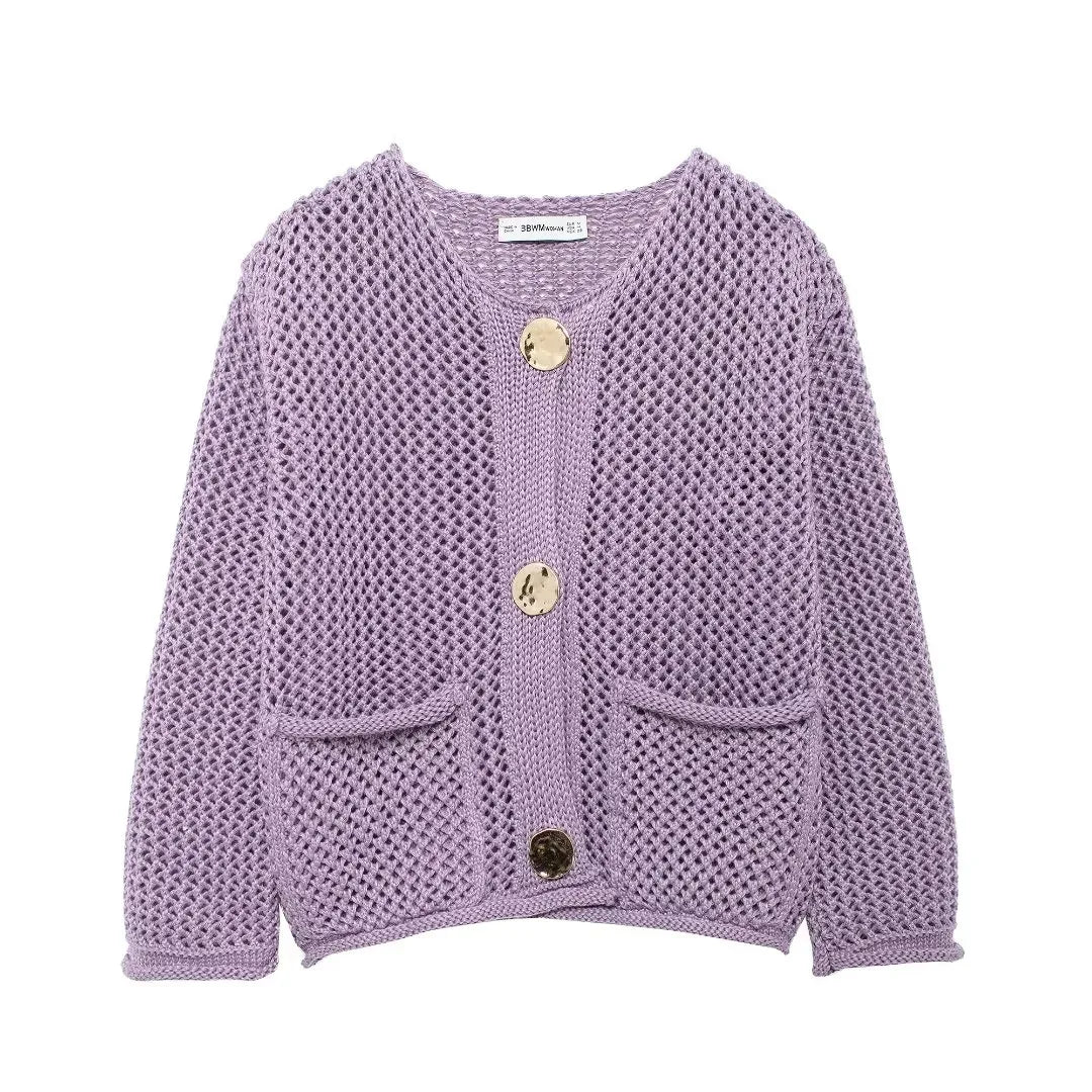 TRAF Autumn Winter Knitted Cardigans for Women – Casual Loose Button Sweater Coat