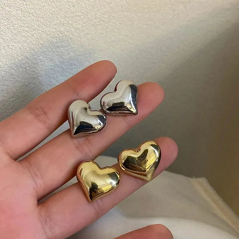 Women’s Dainty Love Heart Stud Earrings – Gold & Silver Color