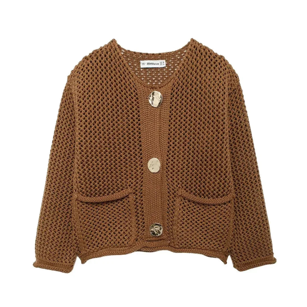 TRAF Autumn Winter Knitted Cardigans for Women – Casual Loose Button Sweater Coat